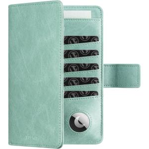 VULKIT Passport Holder with Airtag Holder RFID Blocking Passport Wallet Travel Leather Passport for Women(Black Brown)(Mint Green)