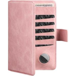 VULKIT Passport Holder with Airtag Holder RFID Blocking Passport Wallet Travel Leather Passport for Women(Black Brown)(Pink)