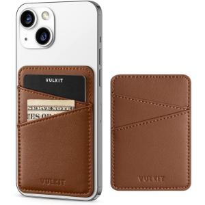 VULKIT Phone Card Holder Wallet Leather Adhesive Pocket RFID Blocking Credit Card Sleeves Stick Back of Phone Smartphones Black(Brown)