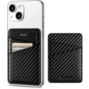 VULKIT Phone Card Holder Wallet Leather Adhesive Pocket RFID Blocking Credit Card Sleeves Stick Back of Phone Smartphones Black(Carbon Black)