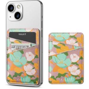 VULKIT Phone Card Holder Wallet Leather Adhesive Pocket RFID Blocking Credit Card Sleeves Stick Back of Phone Smartphones Black(Flower)