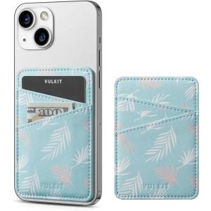 VULKIT Phone Card Holder Wallet Leather Adhesive Pocket RFID Blocking Credit Card Sleeves Stick Back of Phone Smartphones Black(Leaf Blue)