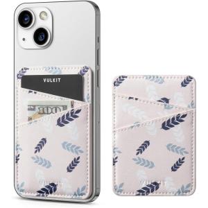 VULKIT Phone Card Holder Wallet Leather Adhesive Pocket RFID Blocking Credit Card Sleeves Stick Back of Phone Smartphones Black(Leaf White)