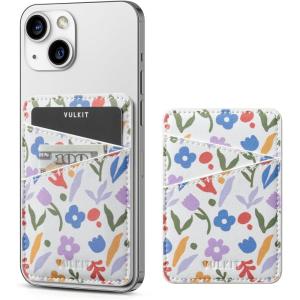 VULKIT Phone Card Holder Wallet Leather Adhesive Pocket RFID Blocking Credit Card Sleeves Stick Back of Phone Smartphones Black(Wildflower)