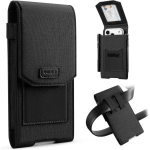 VULKIT Phone Holster Fits iPhone Series, Galaxy Series, Moto, Universal-Fitted, with ID Window & Pen Slot, Heavy Duty Nylon Phone Belt Holder(Black)