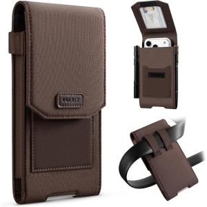 VULKIT Phone Holster Fits iPhone Series, Galaxy Series, Moto, Universal-Fitted, with ID Window & Pen Slot, Heavy Duty Nylon Phone Belt Holder(Espresso)
