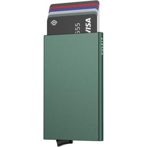 VULKIT Pop Up Wallet, Slim Minimalist Credit Card Holder For Men and Women RFID Blocking Mini Metal Case Wine(midnight green)