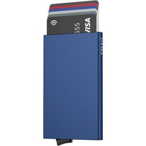 VULKIT Pop Up Wallet, Slim Minimalist Credit Card Holder For Men and Women RFID Blocking Mini Metal Case Wine(navy)