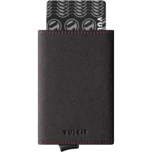 VULKIT Pop up Wallet RFID Blocking Leather Credit Card Wallet with Banknote Compartment, ID Window & Coin Pocket(Alcantara Dark Grey)