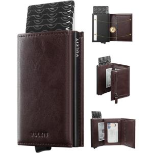 VULKIT Pop up Wallet RFID Blocking Leather Credit Card Wallet with Banknote Compartment, ID Window & Coin Pocket(Espresso)