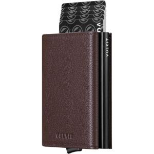 VULKIT Pop up Wallet RFID Blocking Leather Credit Card Wallet with Banknote Compartment, ID Window & Coin Pocket(Litchi Espresso)
