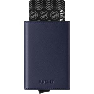 VULKIT Pop up Wallet RFID Blocking Leather Credit Card Wallet with Banknote Compartment, ID Window & Coin Pocket(Top-grain Cowhide Navy)