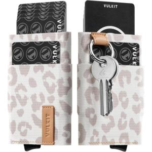 VULKIT Pop up Wallet for Women with Keychain, RFID Blocking Minimalist Slim Credit Card Holder for Gift Leopard Khaki(Leopard Khaki)
