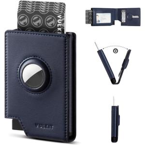 VULKIT Pop-Up Card Holder Wallet for Men with AirTag Holder, RFID Blocking Smart Wallet, Men’s Card Holder Metal Wallet with ID Windows, Key Slot, Bill Slot, Metal Card Case, Navy(Navy)