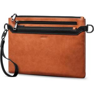 VULKIT RFID Blocking Clutch Bag for Men, Large Men’s Wristlet Wallet, Business Handbag(Whiskey Tan)