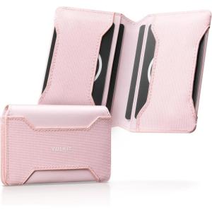 VULKIT Slim Card Holder Leather Small Front Pocket Wallet with Magnetic Closure RFID Blocking Minimalist Card Case(Beige)(Pink)