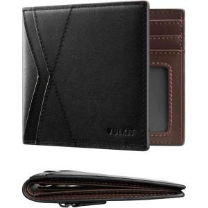 VULKIT Slim Leather Wallet for Men, RFID Blocking Minimalist Bifold Wallet with Multiple Card Slots, Cash Compartment, Zipper Coin Pocket, Gift Box Packed