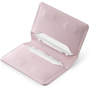 VULKIT Slim Minimalist Card Holder RFID Blocking Leather Credit Card Holder Front Pocket Wallet Magnetic Closure(Pink)