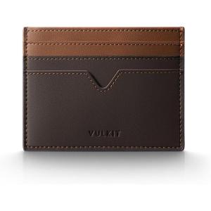 VULKIT Slim Minimalist Wallet for Men, RFID Blocking Credit Card Holder, Compact Front Pocket Wallet Holds 6+ Cards, Cash Notes & Coins, Easy Carry, Ultra Thin(Brown)