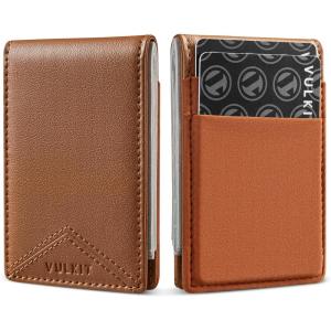 VULKIT Slim Money Clip Wallets – Thin FRID Credit Card Holder Minimalist Front Pocket Wallet for Men, Leather with Magnetic Money Clip, Holds Cash & Cards(Light Brown)