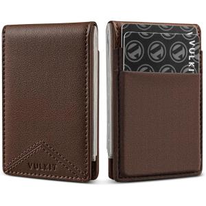 VULKIT Slim Money Clip Wallets – Thin FRID Credit Card Holder Minimalist Front Pocket Wallet for Men, Leather with Magnetic Money Clip, Holds Cash & Cards(Dark Browm)