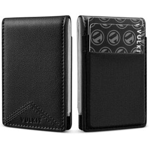 VULKIT Slim Money Clip Wallets – Thin FRID Credit Card Holder Minimalist Front Pocket Wallet for Men, Leather with Magnetic Money Clip, Holds Cash & Cards(Black)