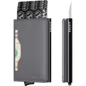 VULKIT Slim Pop up Wallet for Women Minimalist Credit Card Holder with Leather Slots Men’s Bifold RFID Blocking Metal Wallets(Iron Grey)