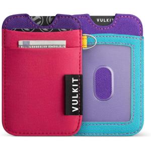 VULKIT Slim Wallet with Key Ring, RFID Blocking Card Holder Elastic Pocket – Minimalist 5+ Cards & ID Slot for Women Men Black(Berry)