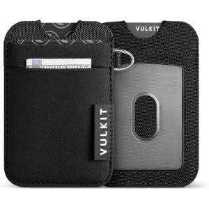 VULKIT Slim Wallet with Key Ring, RFID Blocking Card Holder Elastic Pocket – Minimalist 5+ Cards & ID Slot for Women Men Black(Black)