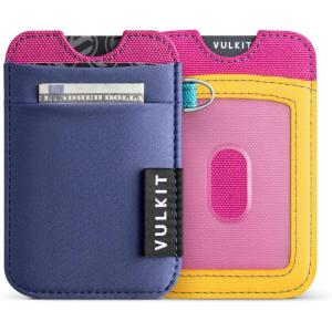 VULKIT Slim Wallet with Key Ring, RFID Blocking Card Holder Elastic Pocket – Minimalist 5+ Cards & ID Slot for Women Men Black(Navy)
