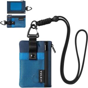 VULKIT Small Minimalist Wallet for Women and Men RFID Blocking, Zipper Coin Pouch with ID Window and Keychain, Water Resistant Travel Lanyard Wallet Blue(Blue)