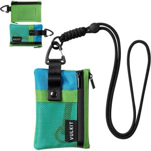 VULKIT Small Minimalist Wallet for Women and Men RFID Blocking, Zipper Coin Pouch with ID Window and Keychain, Water Resistant Travel Lanyard Wallet Blue(Green-blue)