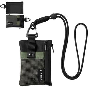 VULKIT Small Minimalist Wallet for Women and Men RFID Blocking, Zipper Coin Pouch with ID Window and Keychain, Water Resistant Travel Lanyard Wallet Blue(Army-green-black)