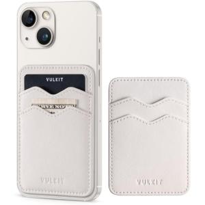 VULKIT Stick on Card Holder Compatible for iphone Leather Cell Phone Wallet Credit Card Case Strong Sticker for Women(Beige)