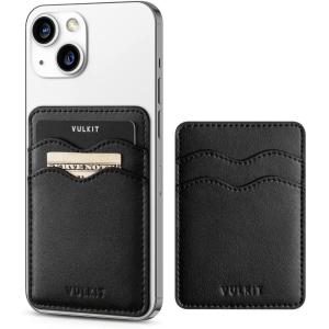 VULKIT Stick on Card Holder Compatible for iphone Leather Cell Phone Wallet Credit Card Case Strong Sticker for Women(Black)