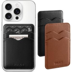VULKIT Stick on Card Holder Compatible for iphone Leather Cell Phone Wallet Credit Card Case Strong Sticker for Women,Black,Blue