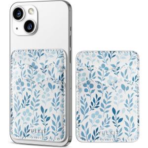 VULKIT Stick on Card Holder Compatible for iphone Leather Cell Phone Wallet Credit Card Case Strong Sticker for Women(Blue Floral)