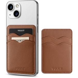 VULKIT Stick on Card Holder Compatible for iphone Leather Cell Phone Wallet Credit Card Case Strong Sticker for Women(Brown)