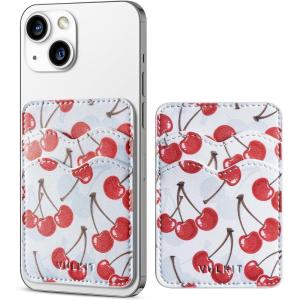 VULKIT Stick on Card Holder Compatible for iphone Leather Cell Phone Wallet Credit Card Case Strong Sticker for Women(Cherry Breeze)