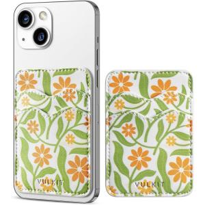 VULKIT Stick on Card Holder Compatible for iphone Leather Cell Phone Wallet Credit Card Case Strong Sticker for Women(Daisy Floral)