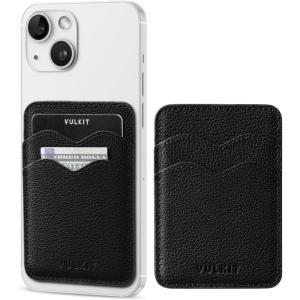 VULKIT Stick on Card Holder Compatible for iphone Leather Cell Phone Wallet Credit Card Case Strong Sticker for Women(Genuine Black)