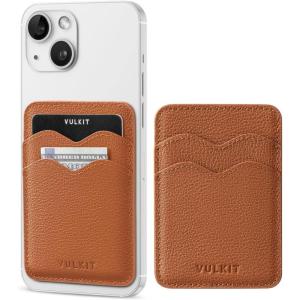 VULKIT Stick on Card Holder Compatible for iphone Leather Cell Phone Wallet Credit Card Case Strong Sticker for Women(Genuine Brown)