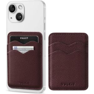 VULKIT Stick on Card Holder Compatible for iphone Leather Cell Phone Wallet Credit Card Case Strong Sticker for Women(Genuine Espresso)