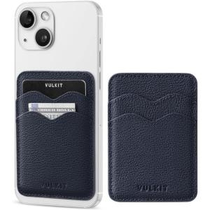 VULKIT Stick on Card Holder Compatible for iphone Leather Cell Phone Wallet Credit Card Case Strong Sticker for Women(Genuine Navy)