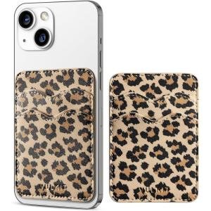 VULKIT Stick on Card Holder Compatible for iphone Leather Cell Phone Wallet Credit Card Case Strong Sticker for Women(Leopard Chic)