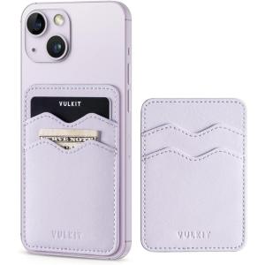 VULKIT Stick on Card Holder Compatible for iphone Leather Cell Phone Wallet Credit Card Case Strong Sticker for Women(Lilac)