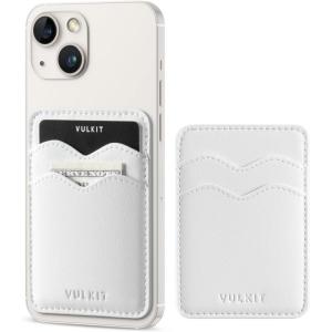 VULKIT Stick on Card Holder Compatible for iphone Leather Cell Phone Wallet Credit Card Case Strong Sticker for Women(New White)