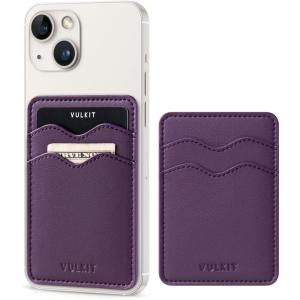 VULKIT Stick on Card Holder Compatible for iphone Leather Cell Phone Wallet Credit Card Case Strong Sticker for Women(Purple)