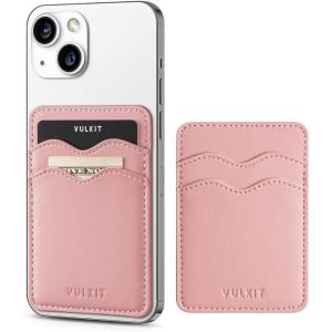VULKIT Stick on Card Holder Compatible for iphone Leather Cell Phone Wallet Credit Card Case Strong Sticker for Women(Rose)
