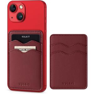 VULKIT Stick on Card Holder Compatible for iphone Leather Cell Phone Wallet Credit Card Case Strong Sticker for Women(Wine)